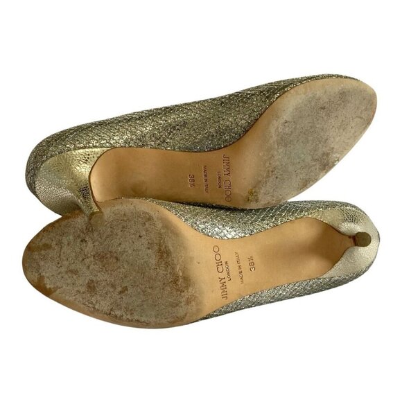 JIMMY CHOO ISABEL GOLD GLITTER PEEP TOE HEEL SHOE - 8,5 - Picture 6 of 9